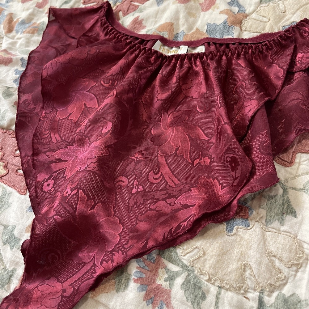 Vtg Victorias Secret Gold Label Shiny Satin Flutter Tap Panties Small Red 80s